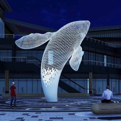 不锈钢鲸鱼美陈户外广场景观艺术雕塑摆件