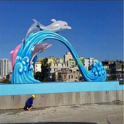 美陈景观门头雕塑海浪鱼造型艺术摆件