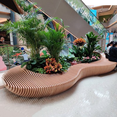 木质切片美陈花坛座椅艺术景观坐凳