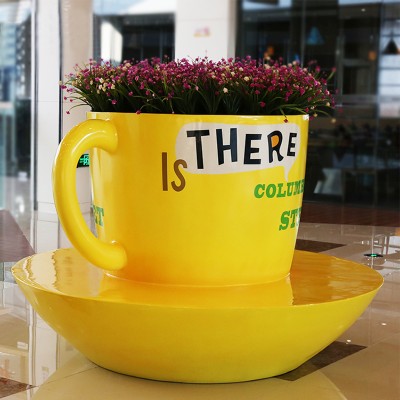 玻璃钢咖啡杯造型花盆座椅创意艺术坐凳