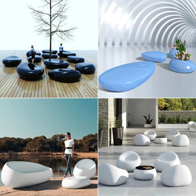 玻璃钢鹅卵石坐凳商场户外景观休闲座椅