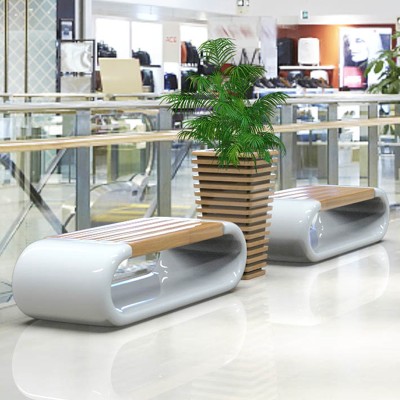 玻璃钢木纹花盆座椅组合创意美陈休闲凳