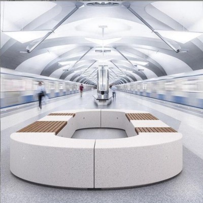 水磨石坐凳环形防腐木面异形景观坐凳