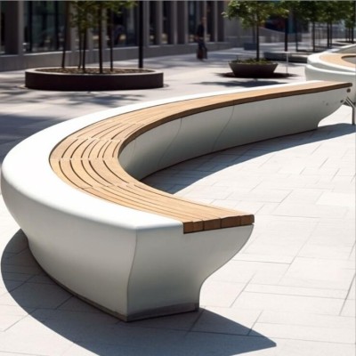 GRC混凝土木条弧形坐凳户外艺术景观座椅