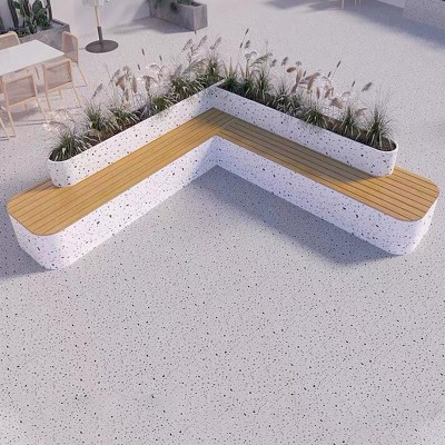 水磨石花盆坐凳木面景观座椅