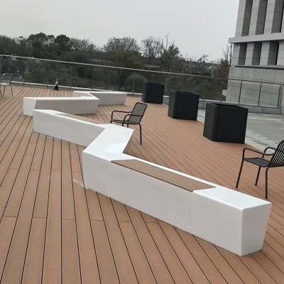 水磨石异形坐凳混凝土木面景观座椅